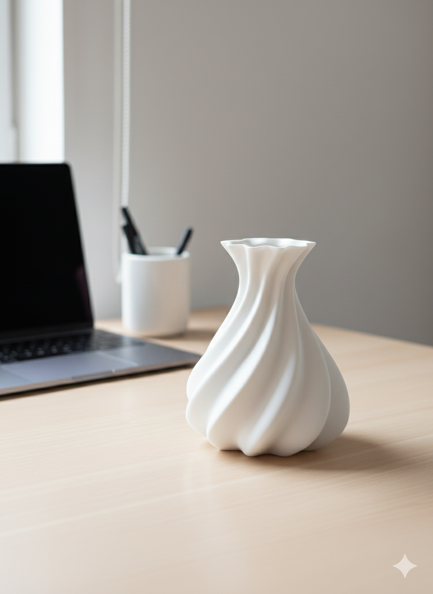 3D Druck Vase Weiß – Minimalistische Deko Vase aus PLA