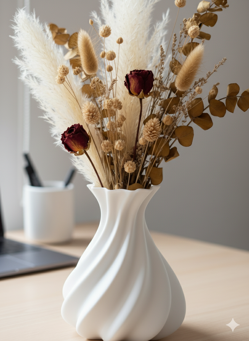 3D Druck Vase Weiß – Minimalistische Deko Vase aus PLA